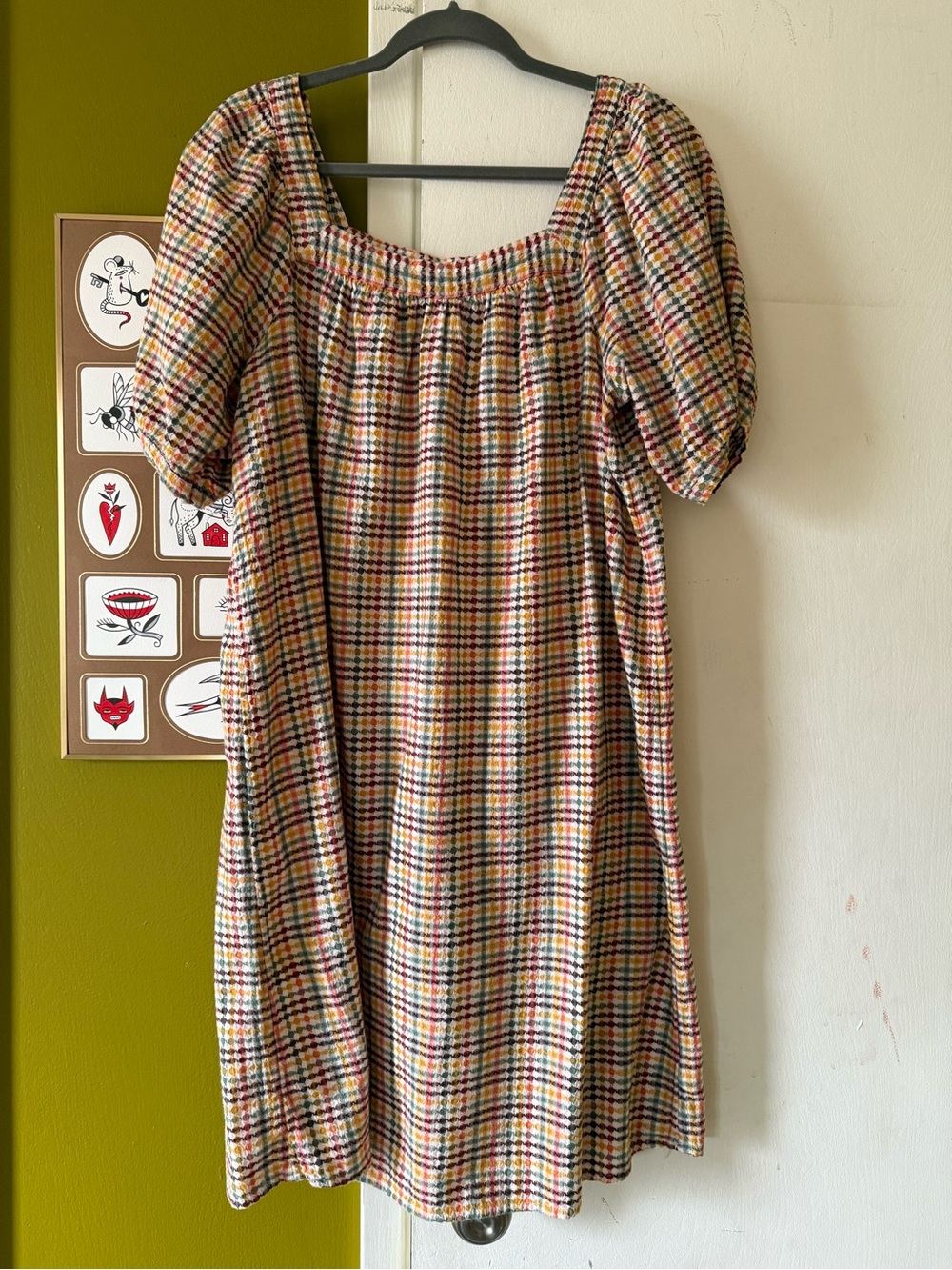 Old Navy Multicolor Check Puff-Sleeve Women's Dress